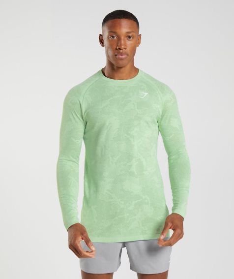 Men's Gymshark Geo Seamless Long Sleeve T-Shirts Light Green | NZ 2DYVCL